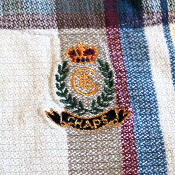 Vintage 90s CHAPS Ralph Lauren Plaid Cotton Knit Button Down Shirt, Small - Picture 3 of 7